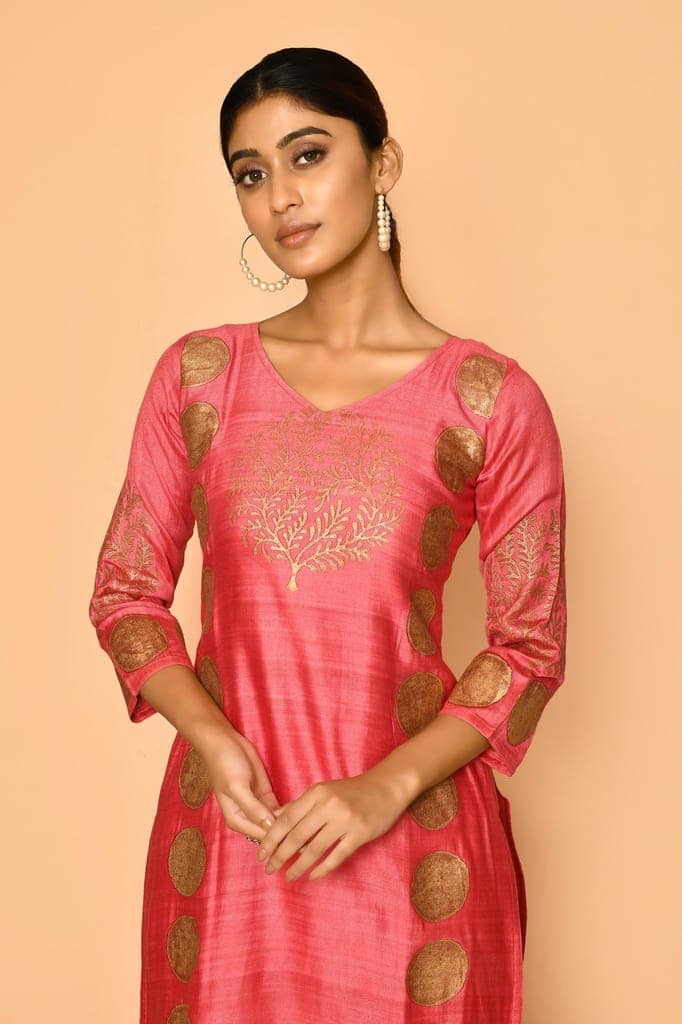 Ruby Handloom cotton silk kurta for women view 4