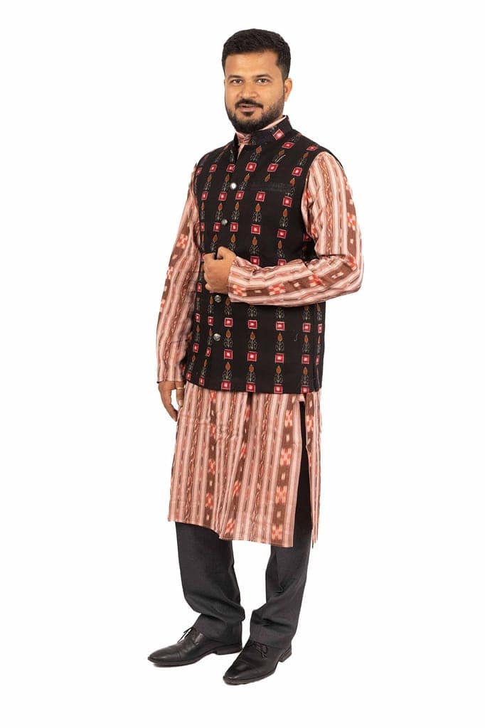 GHL � GUENDICHA HAAT LLP Sambalpuri Certified Handloom Men's Pure Cotton Modi Jacket view 6