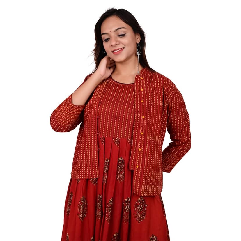 Tribes India Hand Embroidered Anarkali Kurti With Jacket view 4