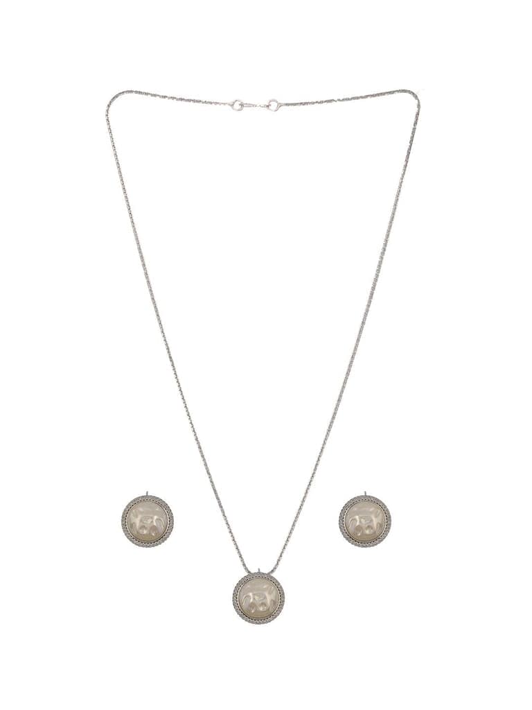 Silver Plated Natural Seawater Round Pearl CZ Minimal Locket Jewellery Set view 4