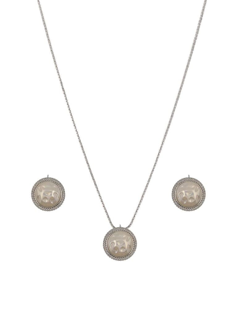 Silver Plated Natural Seawater Round Pearl CZ Minimal Locket Jewellery Set view 5
