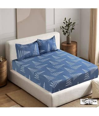 Valtellina Cotton 1 Double Bedsheet with 2 Pillow Covers ( Blue )
