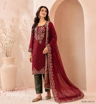 Handcrafted Zari Zardozi Georgette 3 Piece Suit Set