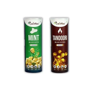 Twirtles Makhana Pack of 2 - Mint & Tandoori Combo (2 x 75g) | Healthy Snacking Bliss - 150 gm - Two snack packs