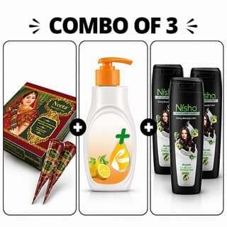 (Combo of 3) Neeta Mehendi Cones (12 Pack) & Nisha Avocado Shampoo (3 x 75ml) & Yuthika Naturals Lemon Hand Wash 200ml