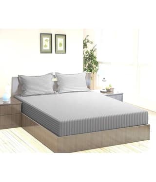 MAHALUXMI COLLECTION Microfibre Vertical Striped 1 Bedsheet with 2 Pillow Covers - Light Grey