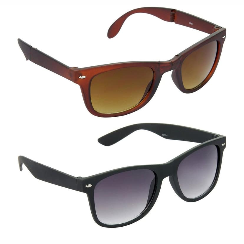 HRINKAR Men Women Boys & Girls Pilot & Rectangular Sunglasses Brown & Black Frame, Brown & Grey Lens (Medium) Pack of - 2