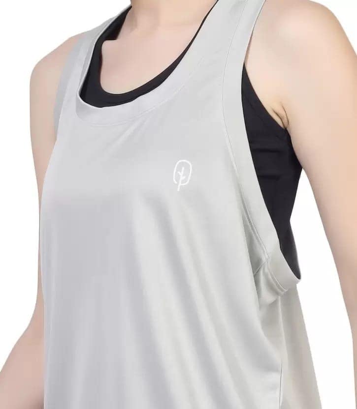 BlueFicus Combo of 2 Women's cotton Tank Top Camisole Solid Plain Sports Summer Gym Workout ( Green & Grey) view 4