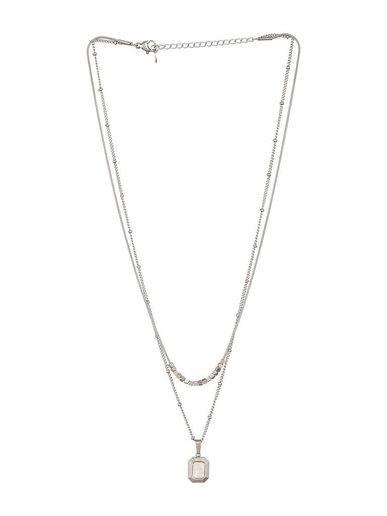 Anti-Tarnish Rhodium Plated Layered Minimal Geometric Pendant Necklace & Chain view 3