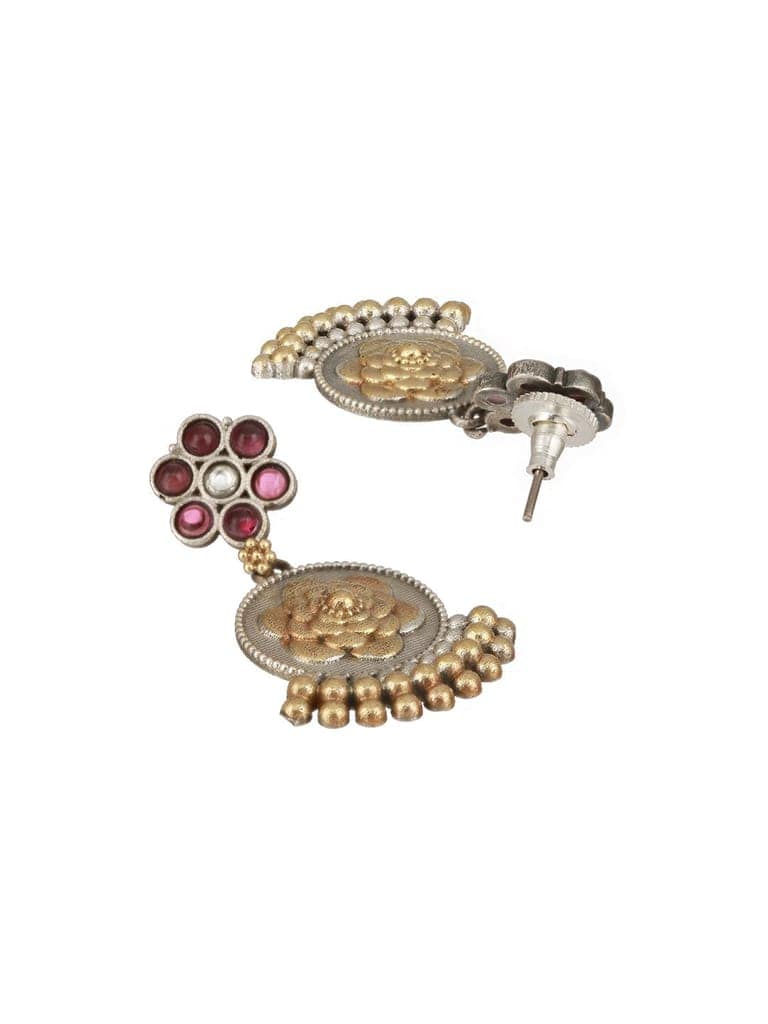 Dual Toned Silver Oxidised Maroon Pearl Beaded Floral Statement jewellery Set view 8