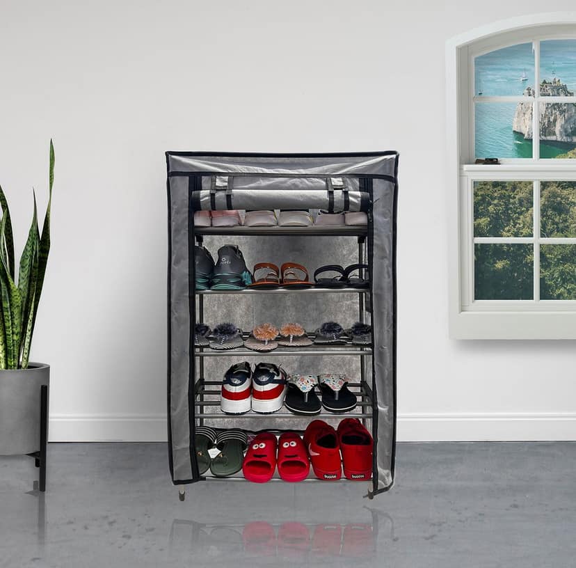 Philoshop 5 Tier Metal Pipe Shoe Organizer with Cover