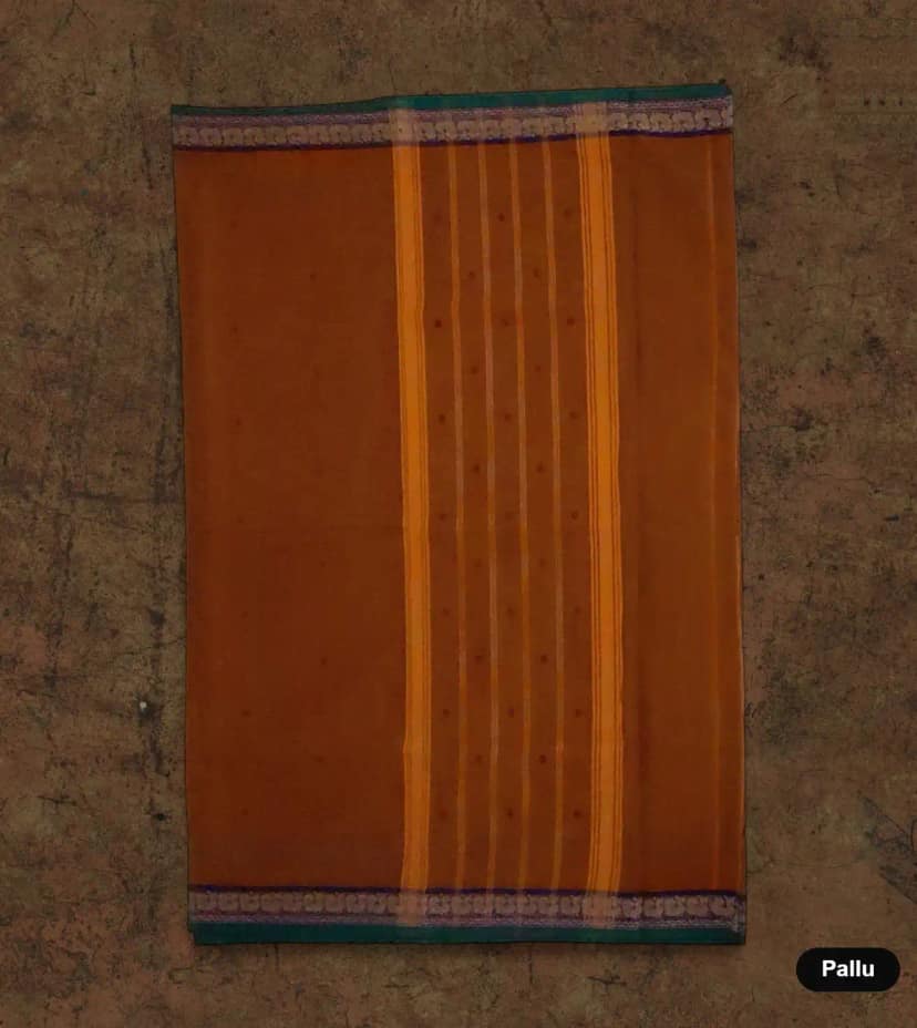 Handwoven Kanchipuram Cotton-Silk Saree in Rust Brown with Golden Border view 4