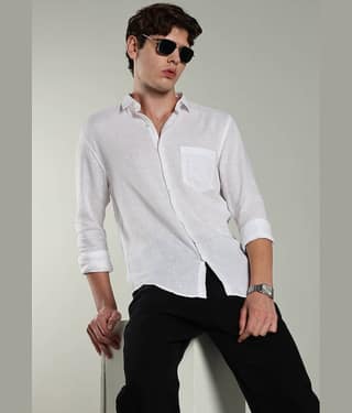 Paul Street Linen Slim Fit Solids Full Sleeves Men's Casual Shirt - White ( Pack of 1 )