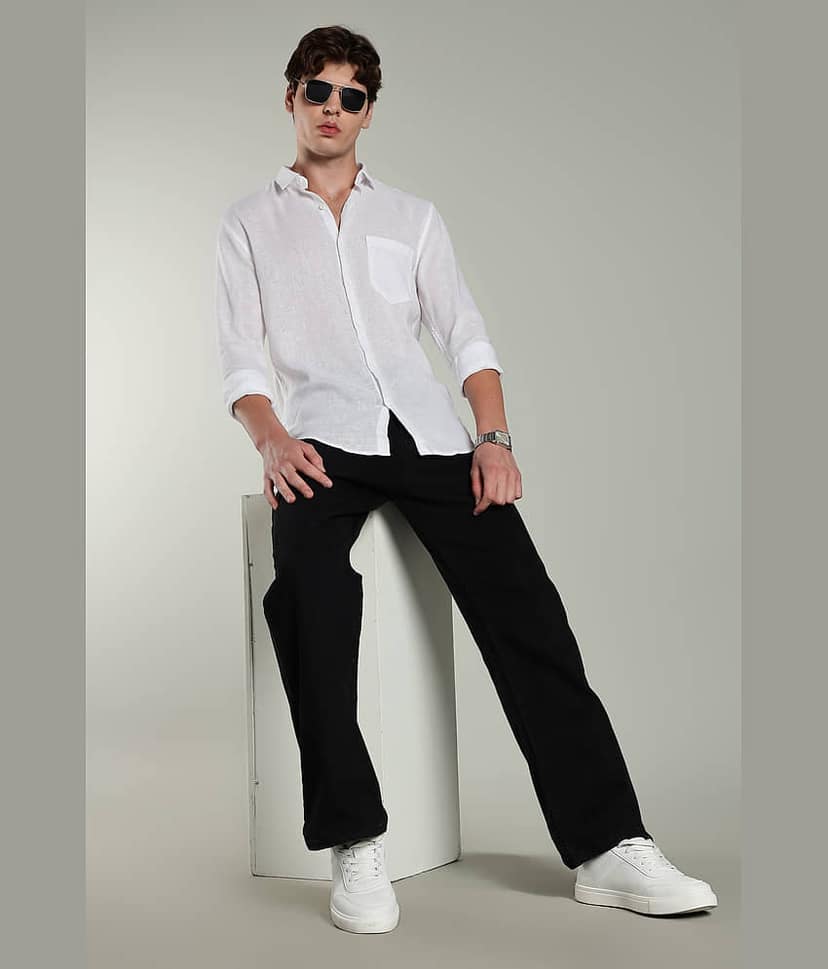 Paul Street Linen Slim Fit Solids Full Sleeves Men's Casual Shirt - White ( Pack of 1 ) view 5