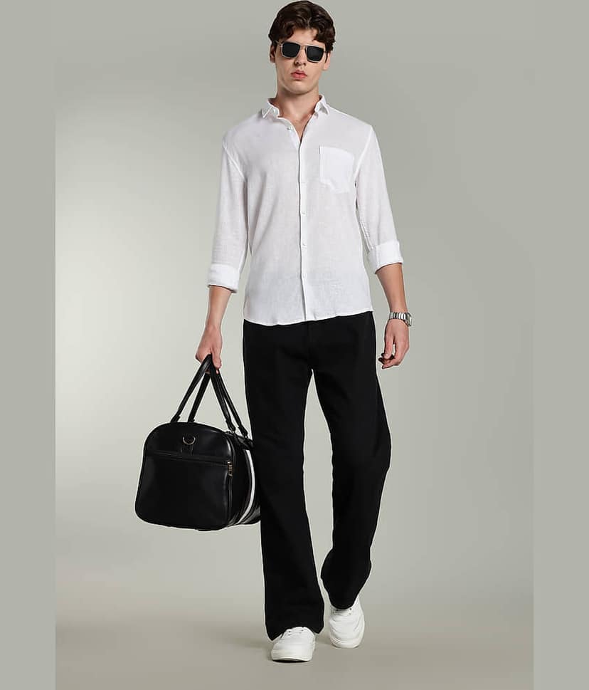 Paul Street Linen Slim Fit Solids Full Sleeves Men's Casual Shirt - White ( Pack of 1 ) view 7