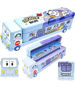FSN School Bus Pencil Box Boys - Compass Box with Wheel / Stylish School Bus Geometry Box for Boys / Car Pencil Box Set Bus Toys for Kids 3+ Years /Kids Geometry Box/ Pen Box