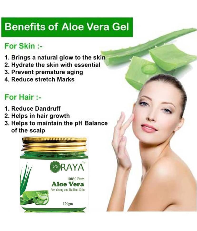 ORAYA 100% Pure Green Aloe Vera for Gel Skin and Hair, Moisturizer 120 ml view 2