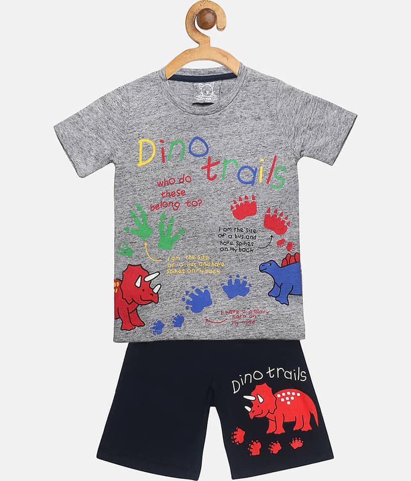 Lazy Shark Pack of 1 Boys Cotton Blend T-Shirt & Shorts Set ( Gray )