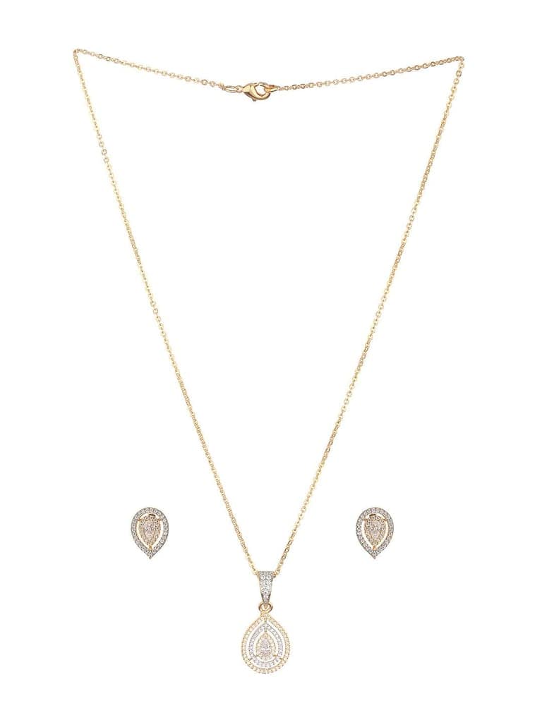 Gold Toned CZ Studded Tilak Shaped Minimal Locket Jewellery Set view 5