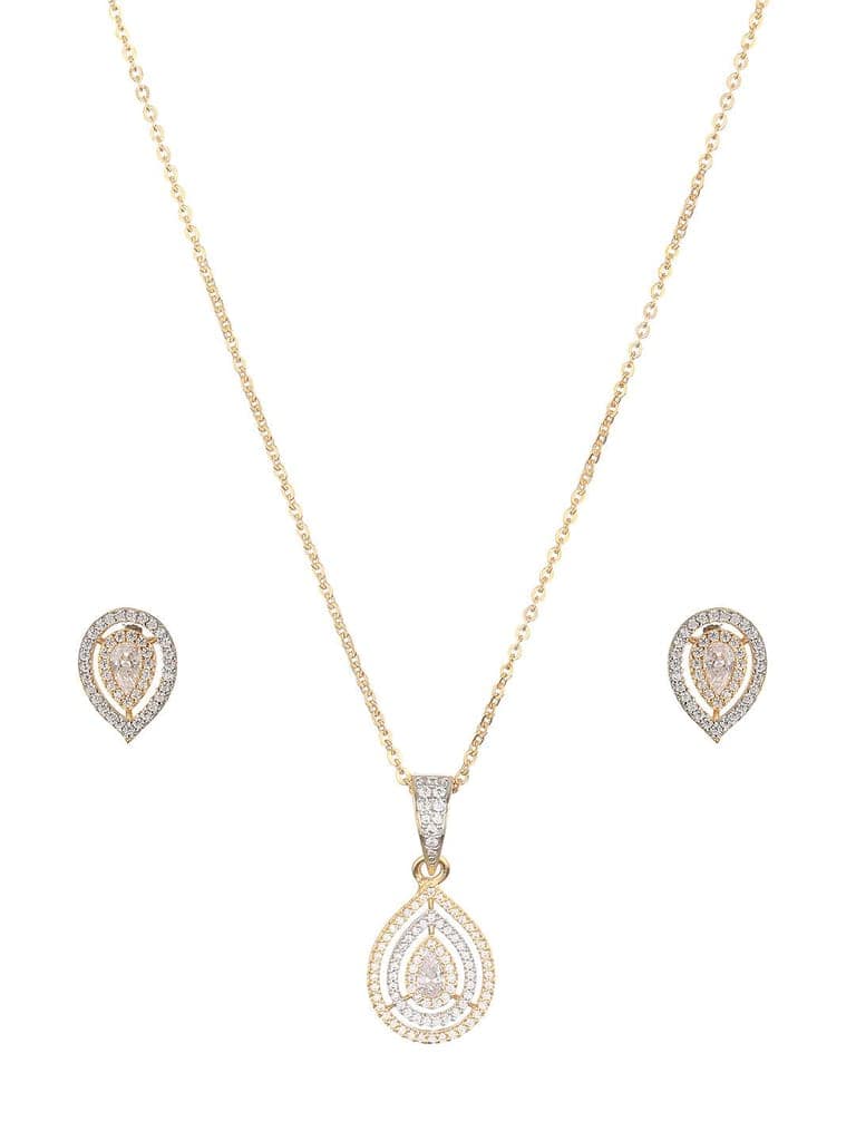 Gold Toned CZ Studded Tilak Shaped Minimal Locket Jewellery Set view 6