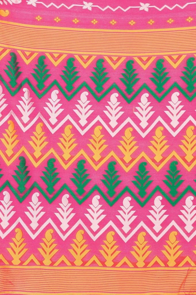 Pink Woven Jamdani Cotton Silk Saree view 5