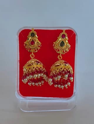 Gold Plated Pearl and Stone Jhumka Earrings