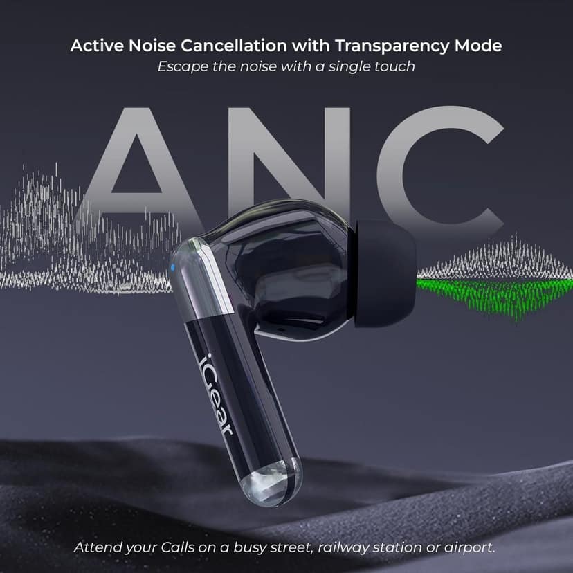 iGear ANC Pro Wireless in-Ear Earbuds with Active Noise Cancellation, Quad Mic Support for ENC Mode, EDR Chipset with Google Assistant and Siri Support, and Auto-Connect Feature view 2