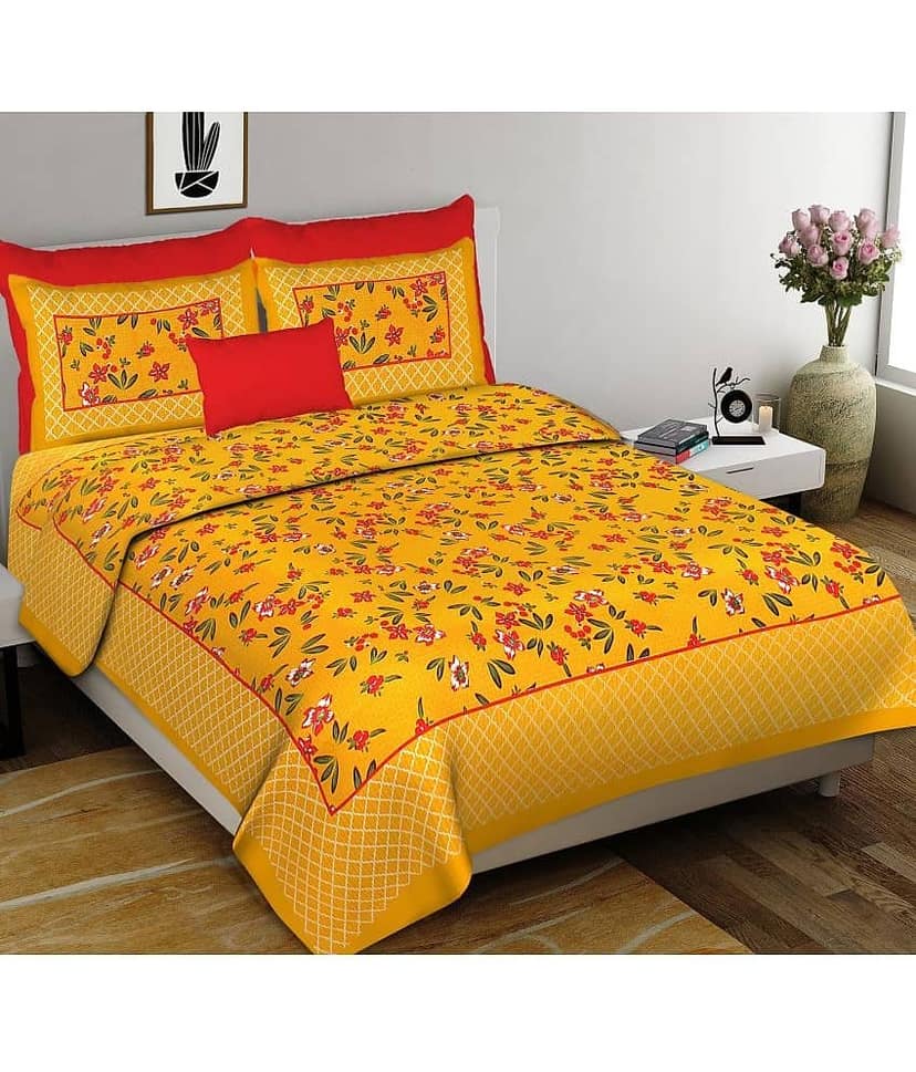 Cosito Cotton 1 Double Bedsheet with 2 Pillow Covers ( Yellow )