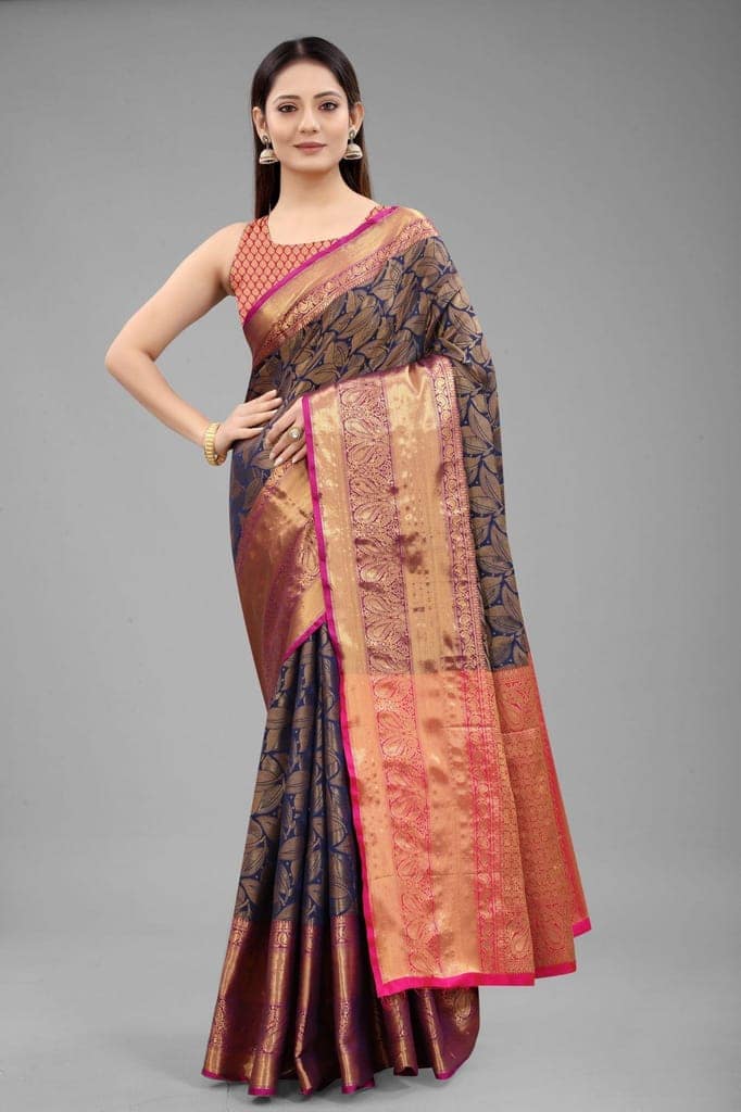 Silk Zone Women's Banarasi Silk Woven Saree With Unstiched Blouse Piece