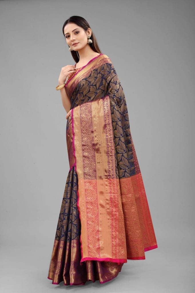 Silk Zone Women's Banarasi Silk Woven Saree With Unstiched Blouse Piece view 3