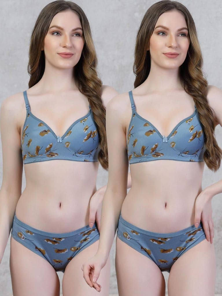 Pack of 2 Floral Print Cotton Bra Panty Set | Women�s Padded Lingerie view 4