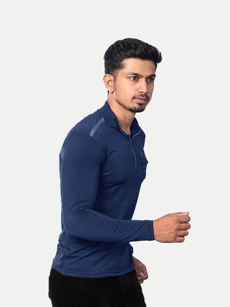 Men Blue Active wear Zipper Full Sleeve T Shirt view 2