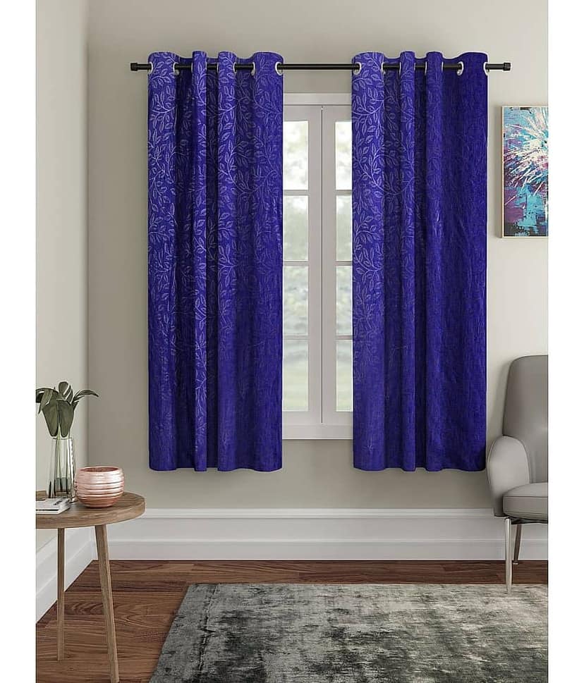 Cortina - Floral Embossed Room Darkening Eyelet Curtain-9 Ft-pack of 2