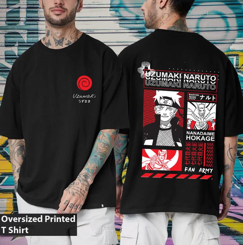 SCOTT FINCHER Men's Naruto Uzumaki T-Shirt, Men's Anime Shirt, Naruto T-Shirt, Uzumaki Naruto T-Shirt, Baryon Mode T-Shirt, Nanadaime Hokage T-Shirt, Naruto Fan Army T-Shirt : AA(ARN)BLACK_151 view 3