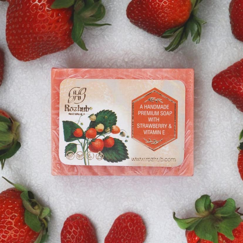 Strawberry Handcrafted Natural Scrubbing Soap with Shea Butter and Vitamin E - 100gm view 2