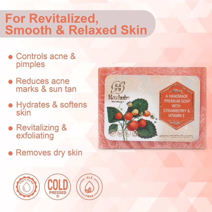 Strawberry Handcrafted Natural Scrubbing Soap with Shea Butter and Vitamin E - 100gm view 5