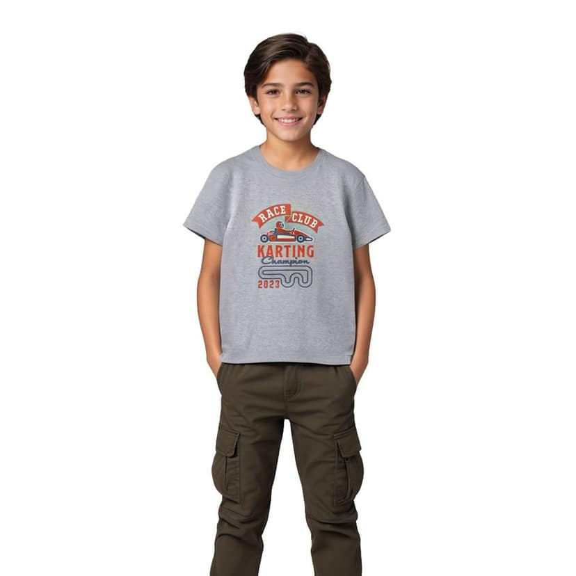 Boys T shirt Cotton Grey Heather Mélange Race Club Karting