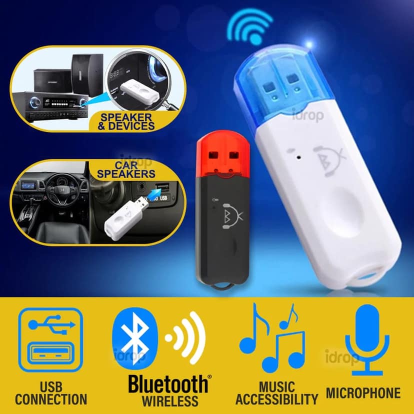 USB Bluetooth Dongle Car Bluetooth 4.0 USB Music with mic Audio Receiver Wireless Bluetooth Audio Music Adapter Car Wireless Hands-Free Dongle Kit for Speaker, USB Bluetooth -(White) view 3
