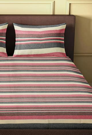 Handloom Cotton Bedsheet With Pillow Covers - Red Striped