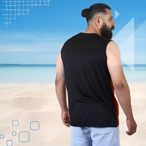 Men's Black & Red Sleeveless Performance T-Shirt view 4