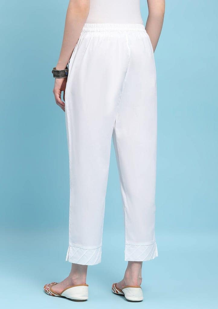 Cotton Solid Women's Pants - White view 4