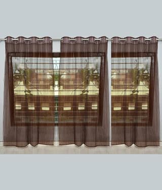 BELLA TRUE Solid Transparent Eyelet Curtain 7 ft ( Pack of 3 ) Brown