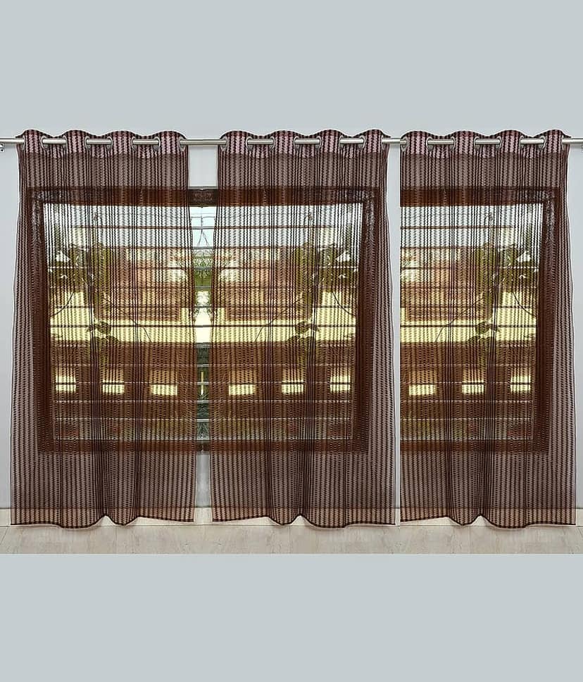 BELLA TRUE Solid Transparent Eyelet Curtain 7 ft ( Pack of 3 ) Brown