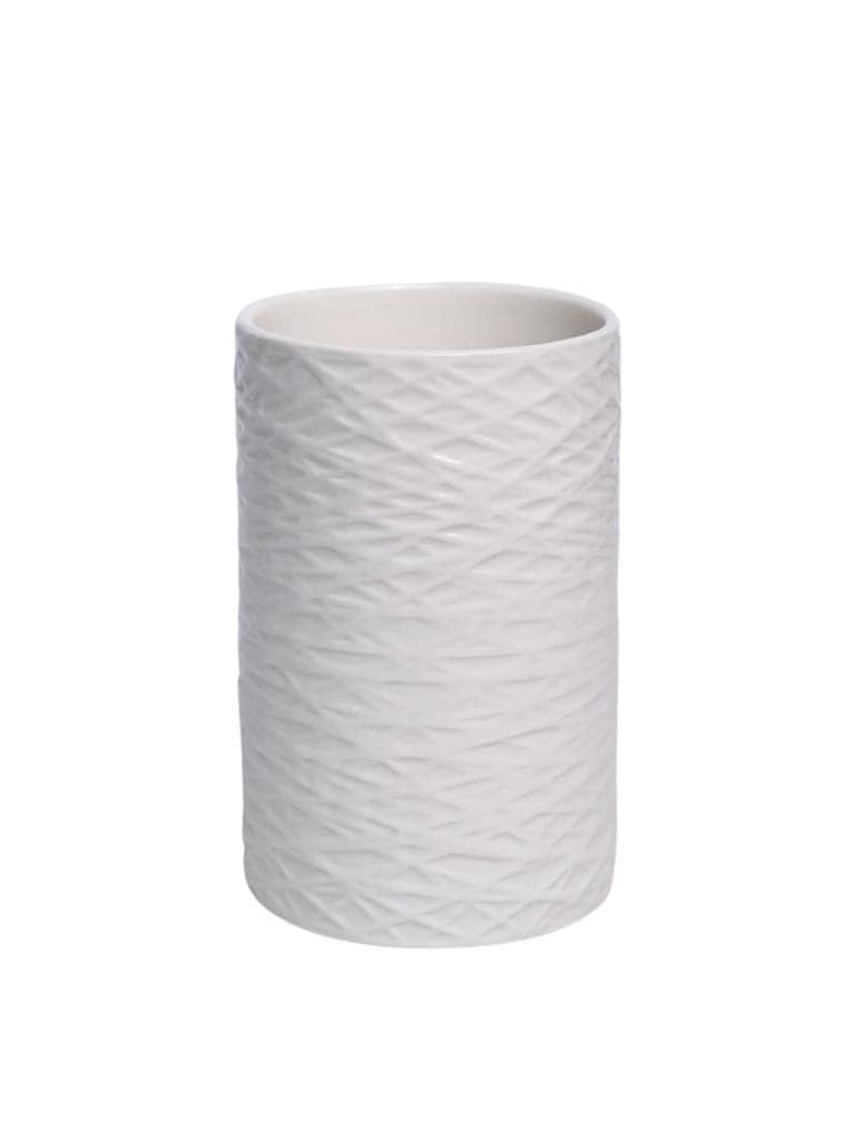 White Ceramic Bathroom Set - Matte, Geometric Pattern view 4