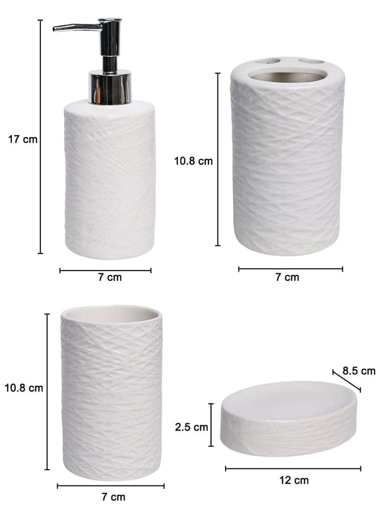 White Ceramic Bathroom Set - Matte, Geometric Pattern view 6