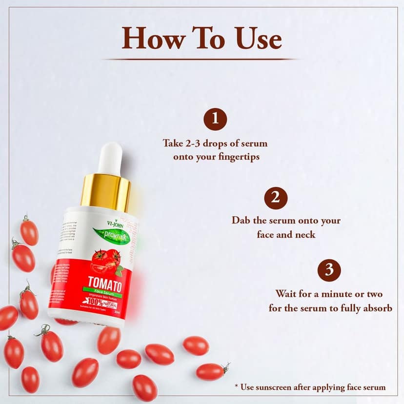 VI-JOHN Prakritik Tomato Face Serum Brightening & Anti-Aging | Fights Dark Spots & Pigmentation | Hydrates & Boosts Collagen | Serum for glowing skin | 100% Bioactives Dermatologist Approved |30ML view 4