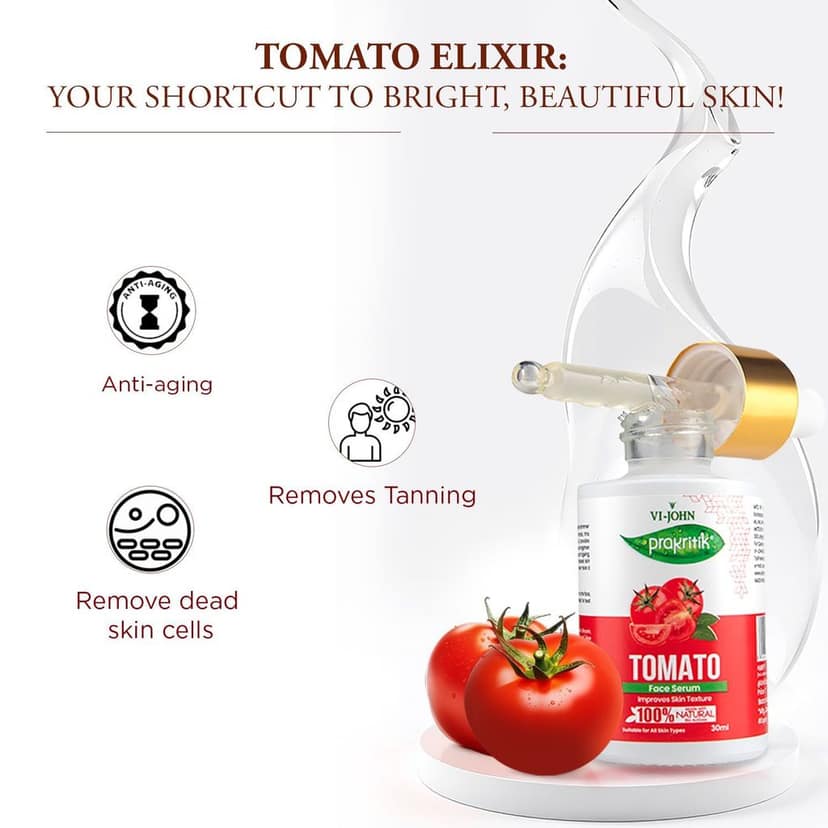VI-JOHN Prakritik Tomato Face Serum Brightening & Anti-Aging | Fights Dark Spots & Pigmentation | Hydrates & Boosts Collagen | Serum for glowing skin | 100% Bioactives Dermatologist Approved |30ML view 5