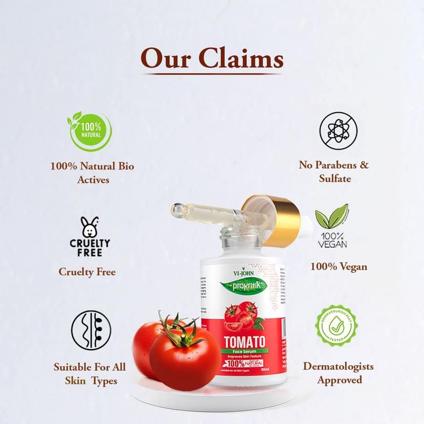 VI-JOHN Prakritik Tomato Face Serum Brightening & Anti-Aging | Fights Dark Spots & Pigmentation | Hydrates & Boosts Collagen | Serum for glowing skin | 100% Bioactives Dermatologist Approved |30ML view 6