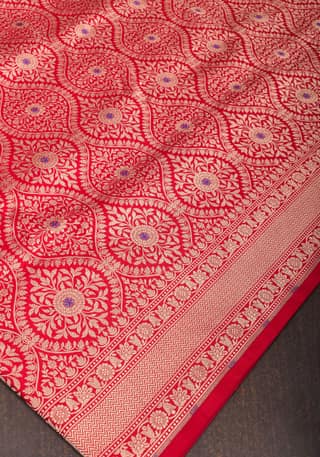 Antique Zari and Meenakari Brocade on PInk Red Shot color Banarasi Pure Silk Saree | SILK MARK CERTIFIED