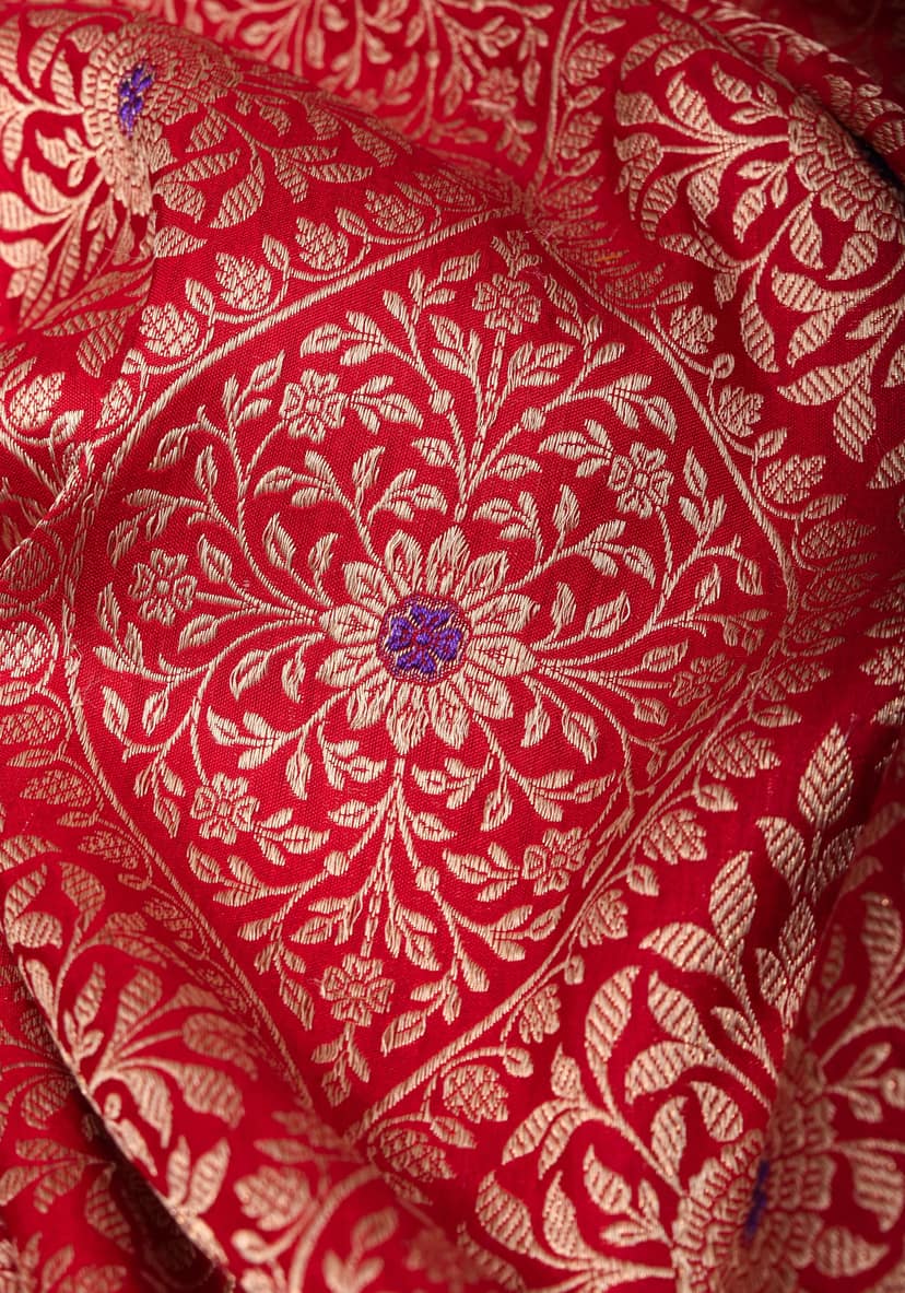 Antique Zari and Meenakari Brocade on PInk Red Shot color Banarasi Pure Silk Saree | SILK MARK CERTIFIED view 5